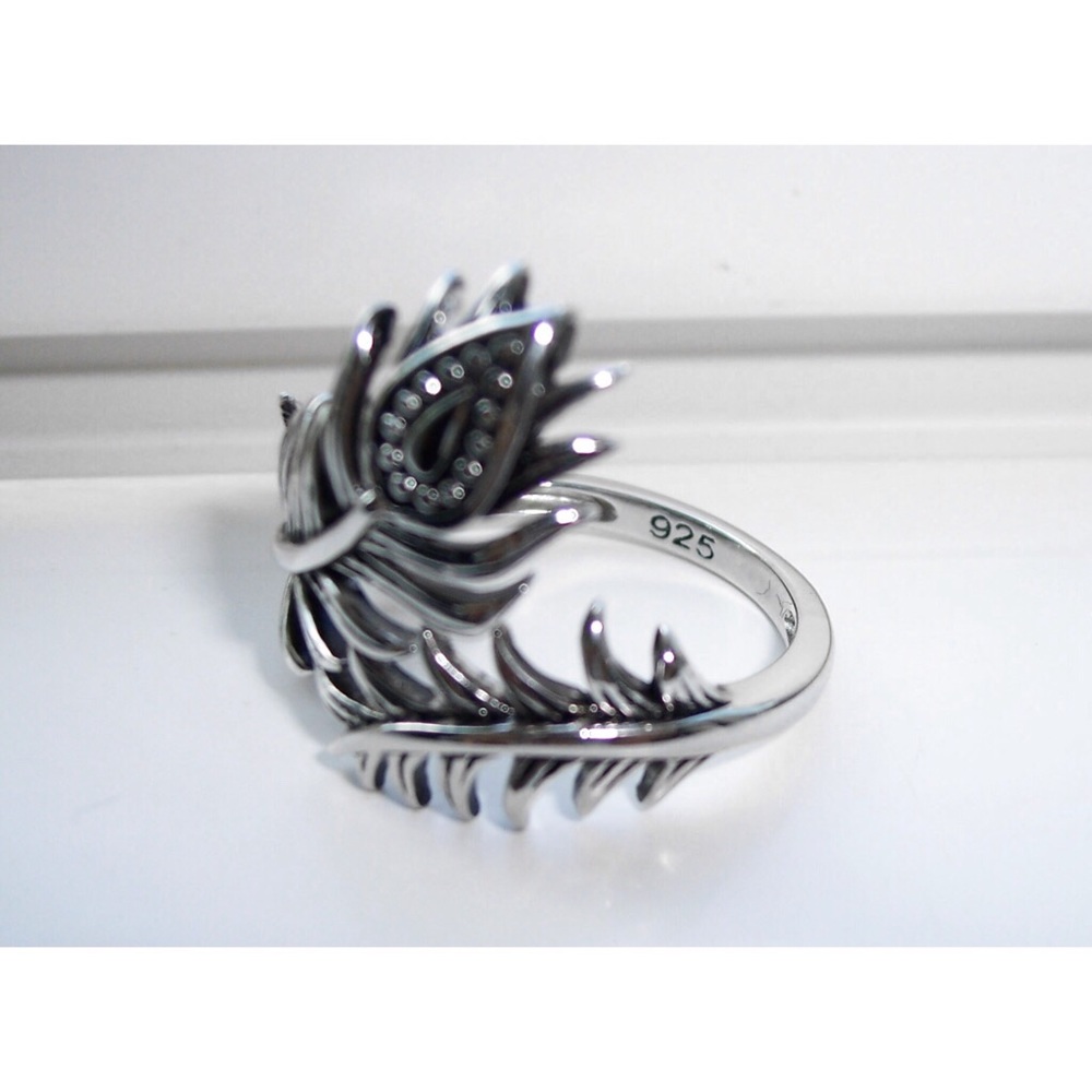 925 STERLING SILVER Peacock Feather Ring - Picture 12 of 16